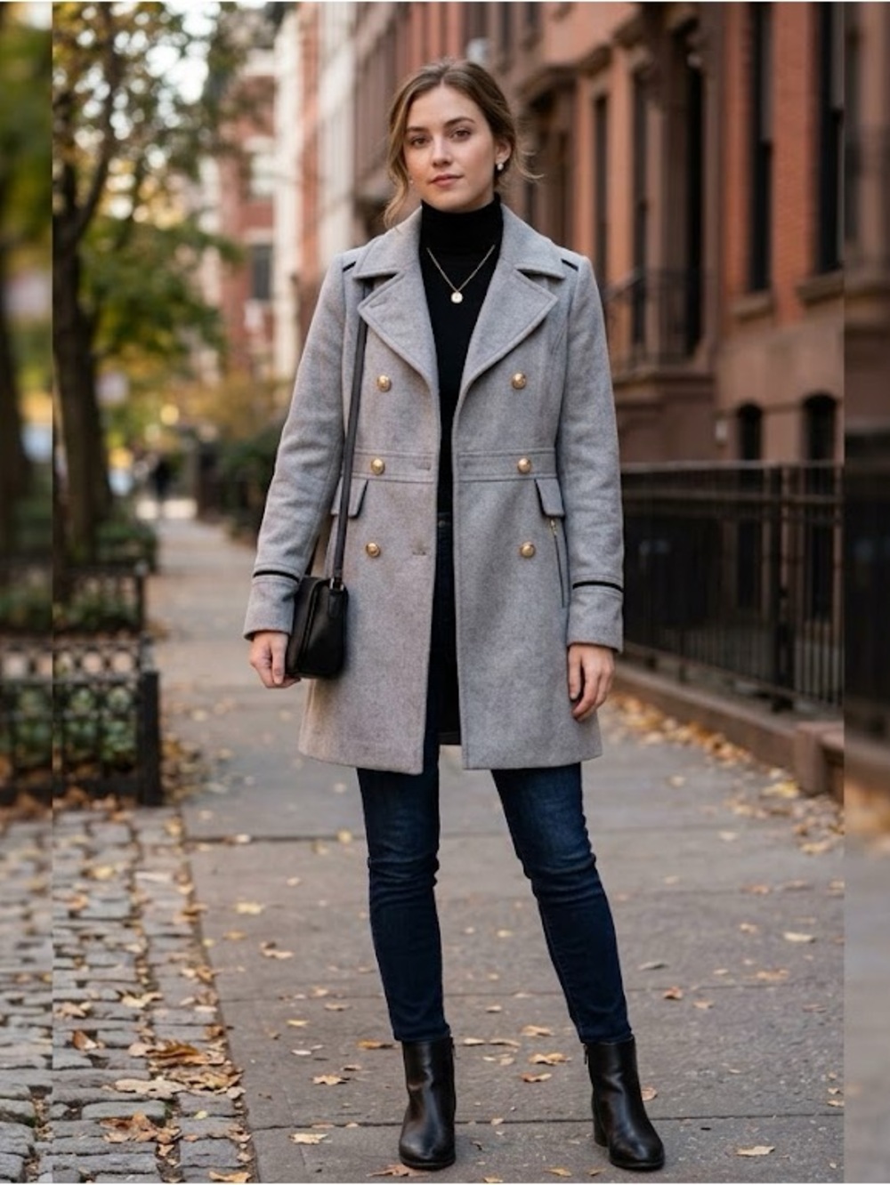 Vince Camuto Grey Wool Blend Double Breasted Military Pea Coat Crest Buttons XS